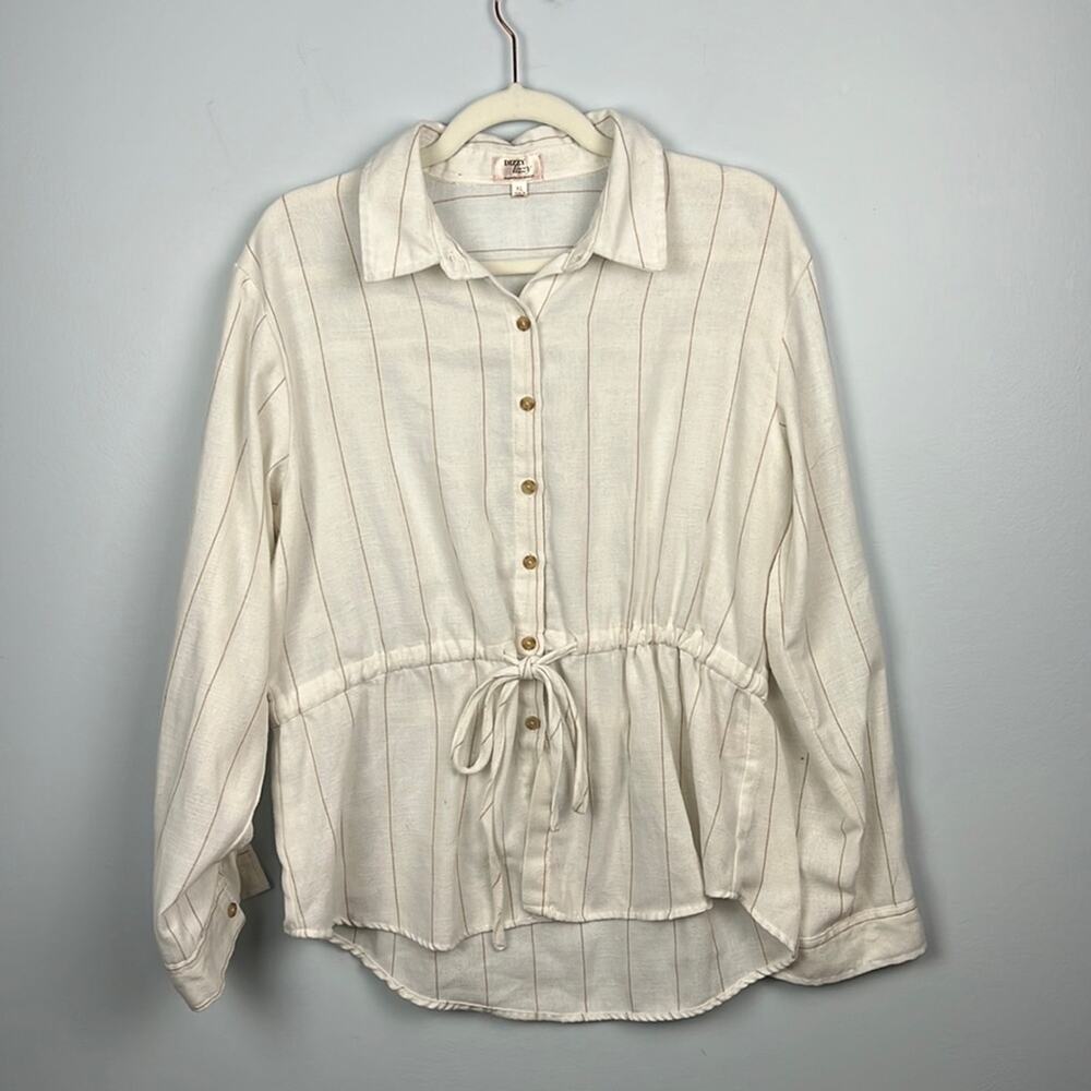 Dizzy Lizzy XL cotton blend button down drawstring top